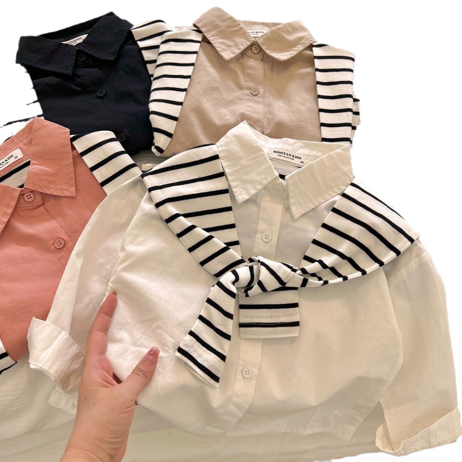 Camisas de niños estrella redonda 2025 otoño nuevo falso dos piezas de ropa de niñas camisa de chale de color sólido personalidad de primavera y otoño bebé