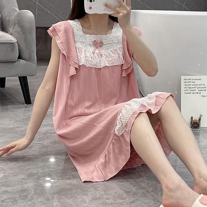 2023 pijamas de verano dulce lindo pit strip camisón cuello encaje chaleco falda ropa para el hogar pelo las mujeres