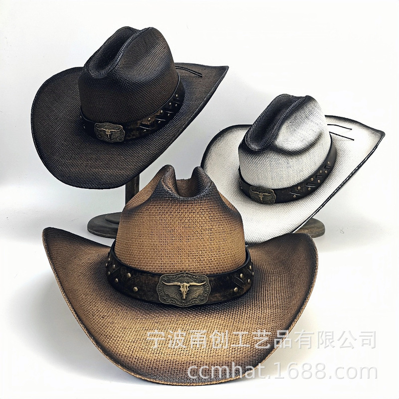 Cross-border export for western retro cowboy hat cow head belt decoration cool handsome knight hat professional hat factory wholesale