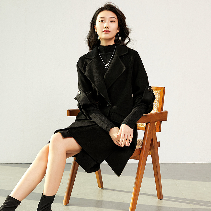 New double-sided woolen coat Women's Mid-length woolen cocoon British style suit collar woolen coat