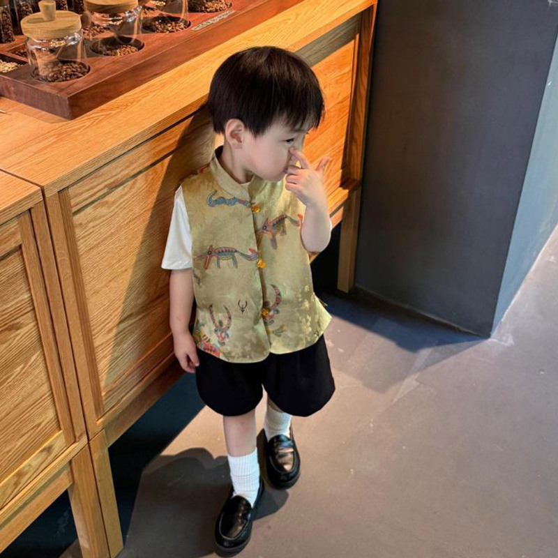 中秋限定男童汉服唐装新中式儿童复古提花薄款马甲宝宝高质感背心|undefined