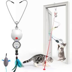 LEDの赤い点の猫の扉のインタラクティブなおもちゃは猫の羽の棒の猫をからかってネズミのおもちゃの室内の猫を捕まえて鍛えます。