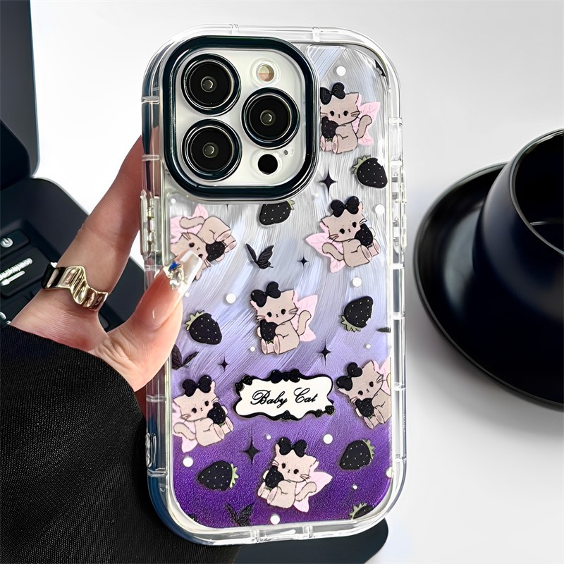 Funda para teléfono móvil iPhone 17 Air, 16 Pro, Huawei, diseño de niña linda, 15, con estampado de plumas, lunares y gato.