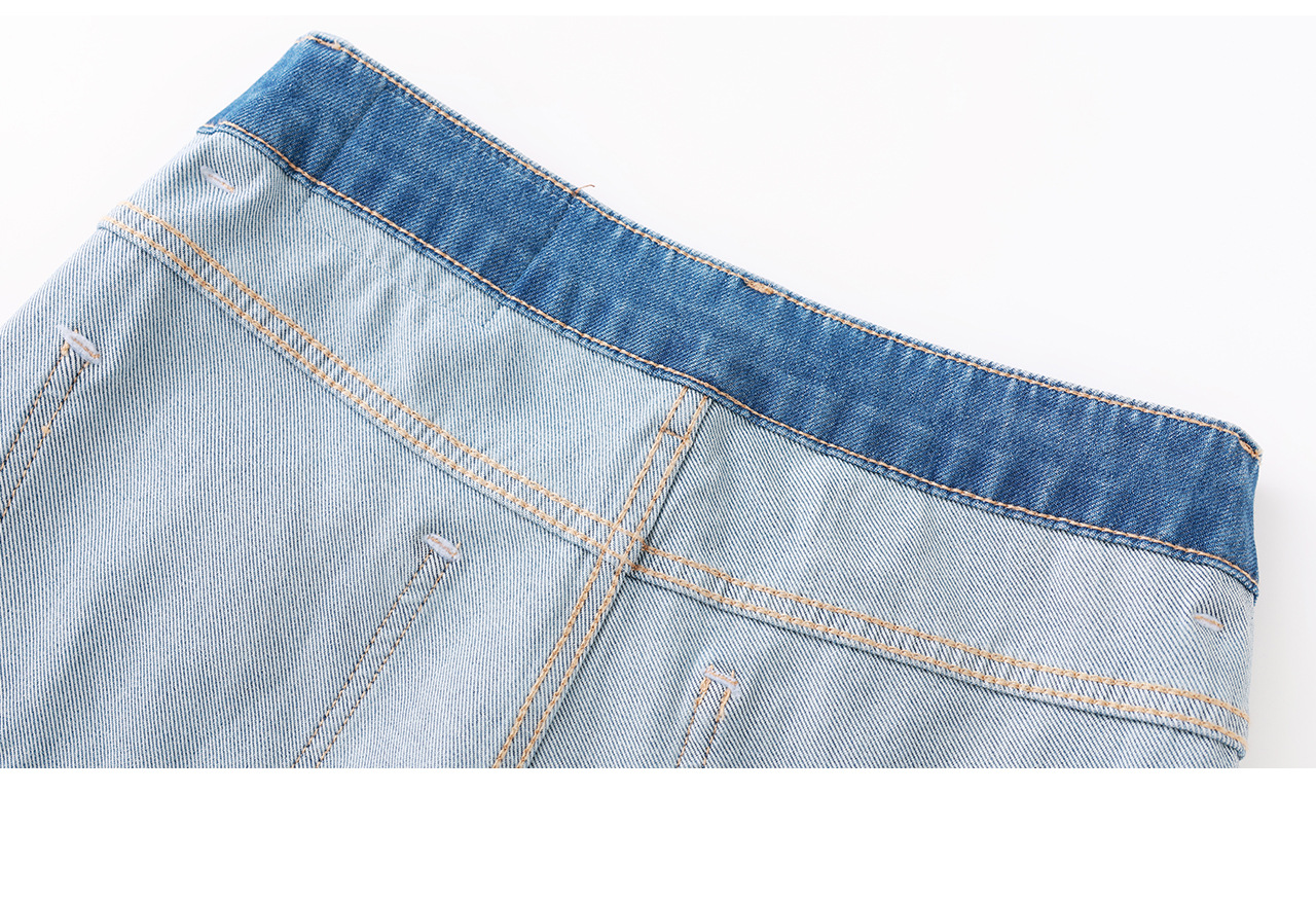 Quần jean nữ cạp cao ống suông vải cotton co giãn mềm mại — xanh lam chi tiết 32