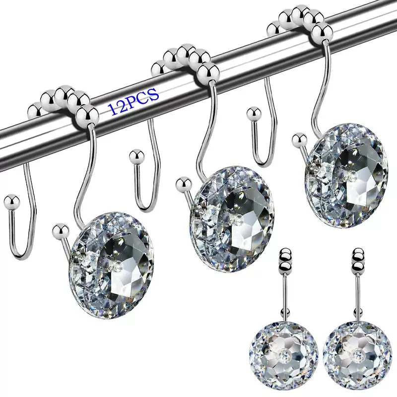 铭冠热销亚克力双钩窗帘钩多色可选盒装金属多功能浴帘滚珠挂钩