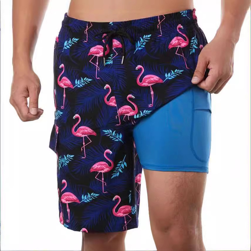 Summer 3D digital printing printing men's swimming trunks with compression lining 2-piece quick-drying stretch beach shorts Summer 3D digital printing printing men's swimming trunks with compression lining 2-piece quick-drying stretch beach shorts