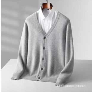 New Autumn and Winter Thickened Wool Cardigan with Air Layer for Men, V-Neck Loose Casual Sweater for Middle-Aged and Elderly