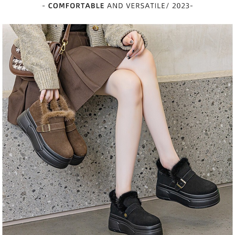 New Winter Birkenstock Small Heightening Thick-Soled Plus Velvet Snow Boots for Girls to Wear Outside Cotton Slippers Wholesale