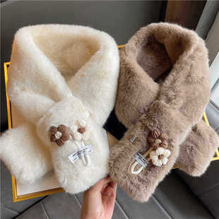 2024 new three-dimensional small flower fur collar scarf women's winter plush fur warm scarf high-grade thick all-match