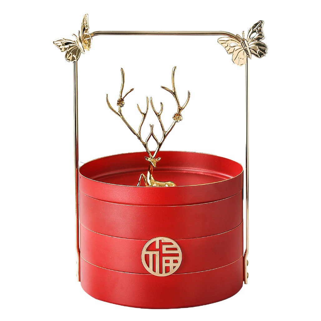 Sala de estar del hogar compartimiento de doble capa de lujo ligero giratorio fruta seca merienda plato de fruta mesa de té boda creativa caja de almacenamiento de dulces