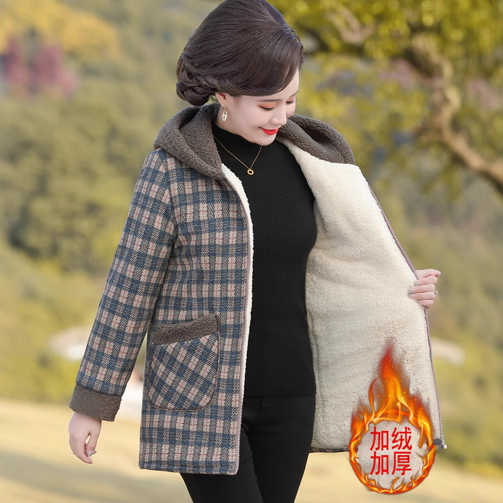 妈妈秋冬棉衣外套中老年加绒棉服中老年女冬装洋气加厚颗粒绒棉袄