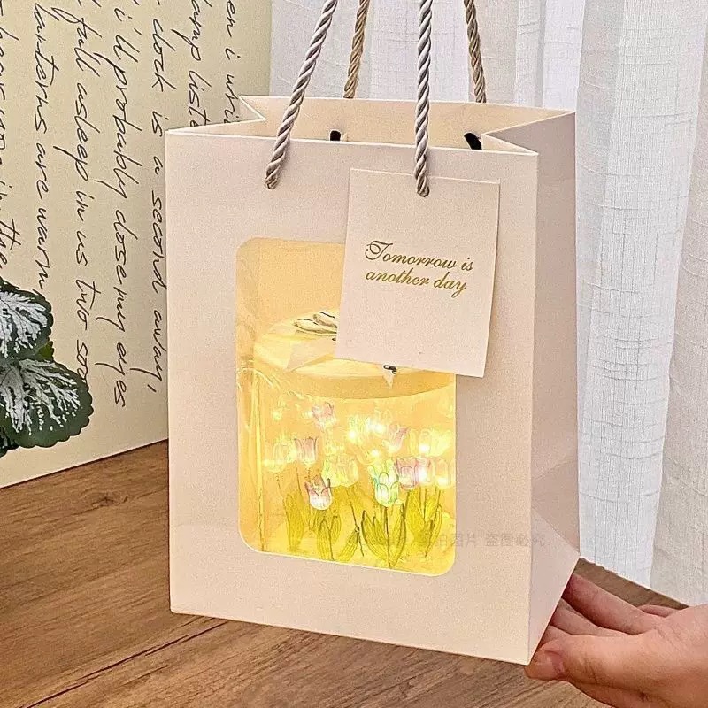 케이크 상자 꽃 바다 색상 + 선물 가방