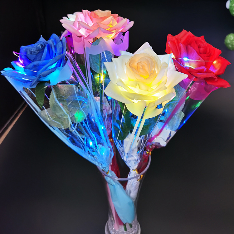 Hollywood Style Glowing Rose LED Rose Gift for Qixi Festival Red Envelope Night Market Wholesale