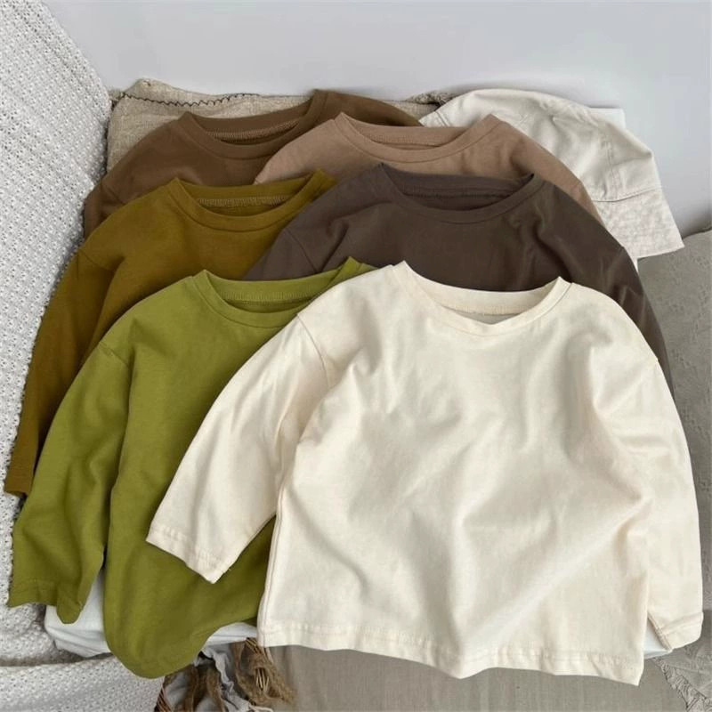 Футболка для мальчиков с длинными рукавами мягкая ~ Корейская версия детской T мужской и женский ребенок дикие цветные нижние рубашки весна и осень