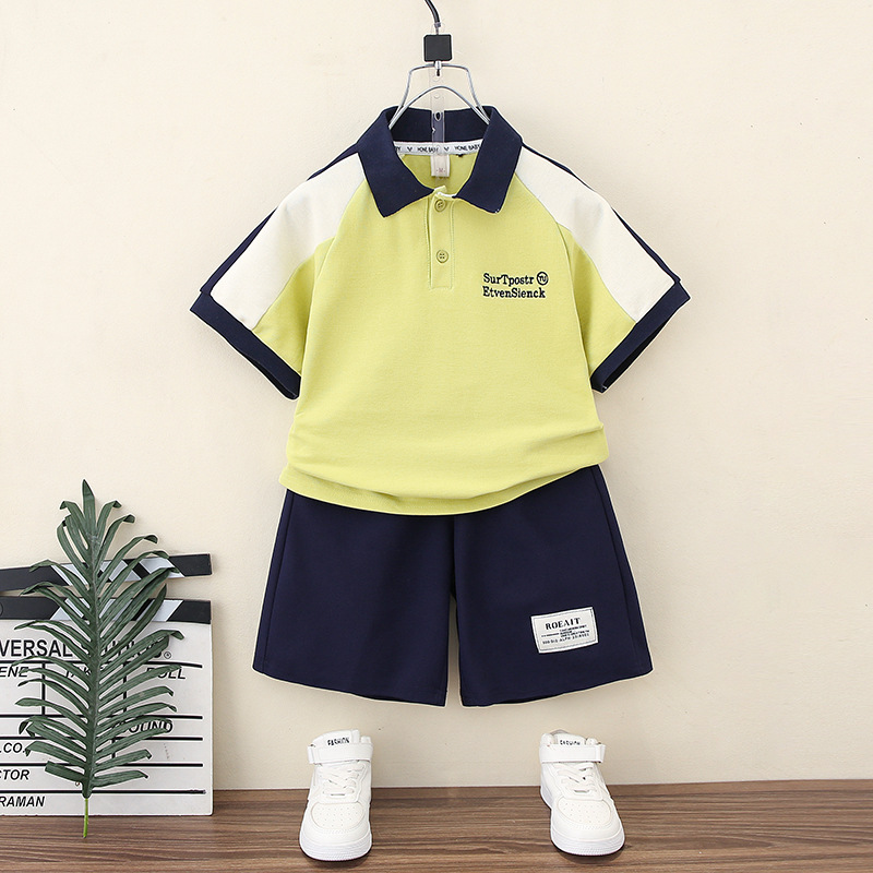 7382 Traje de verano para niños Camisa POLO para niños Manga corta 2025 Nuevos pantalones cortos de verano Traje casual de dos piezas para bebés