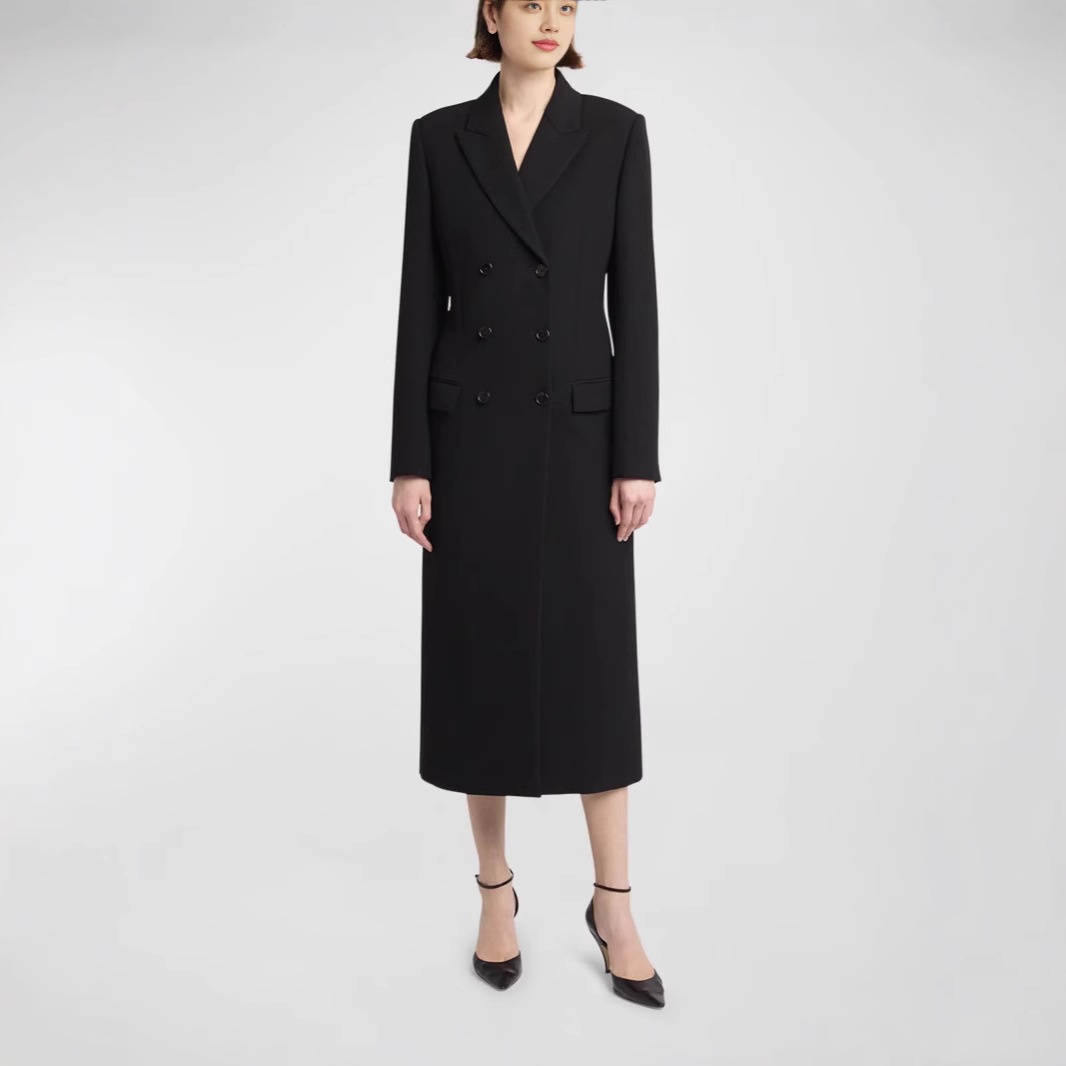 2024 autumn and winter new elegant double-breasted waist slimming suit collar long women's woolen coat coat
