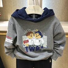 现货  韩版专柜外贸尾单男童纯棉毛圈连帽卫衣套头衫TKMW204902A