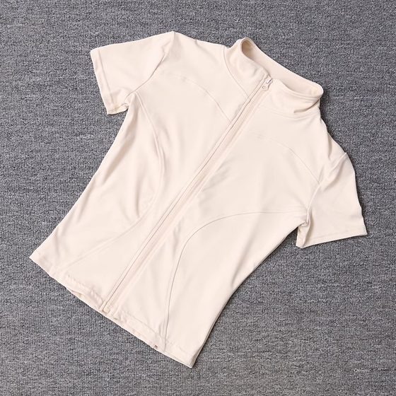 Yoga Clothing Women's Tight T-shirt Sports Short-sleeved Running Training Pilates Collar Zipper Fitness Clothing Coat Spring and Summer
