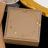 【B5064】Colored diamond four-leaf flower anklet golden