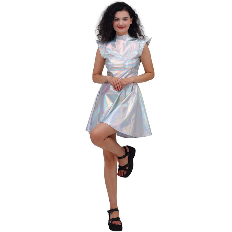 Cross-border New Halloween Costume Bronzing Patent Leather Solid Color Sexy Party dress Performance Costume Factory Straight Hair