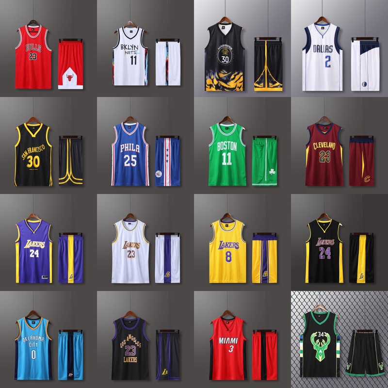 Manufacturer Wholesale Basketball Uniform Set Adult Vest Shorts James Curry Jordan Irving Jersey Printing Number