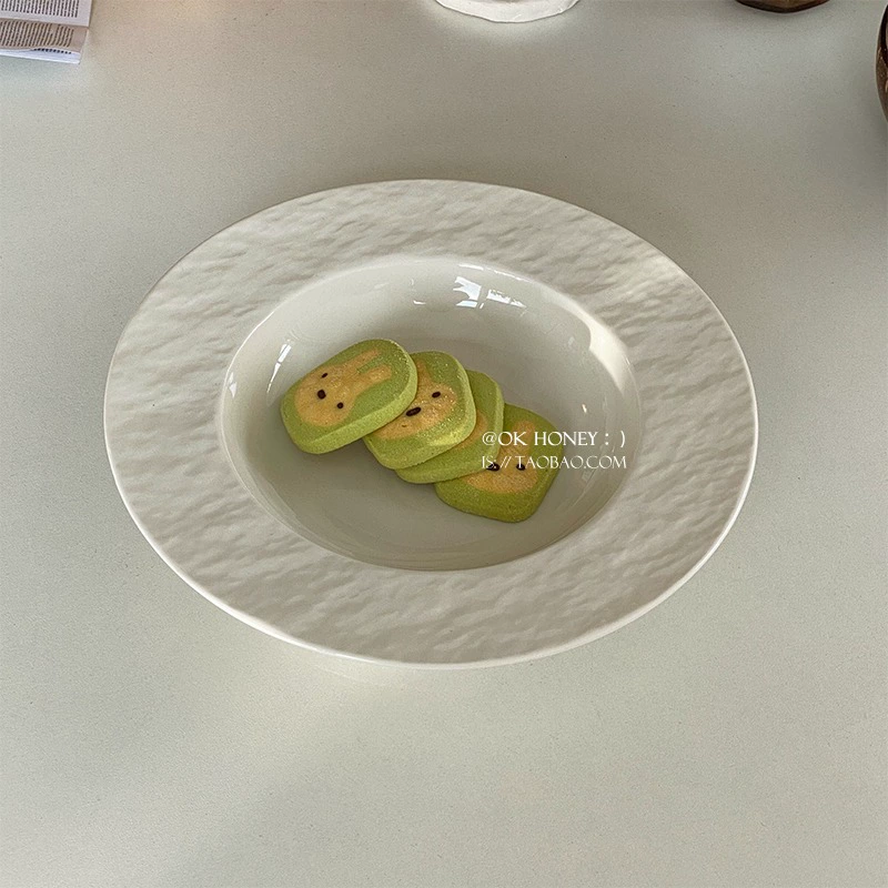 Ceramic Plate Rock Pattern, Straw-Hat Texture, Decorative Western Dining Plates, Multiple Sizes