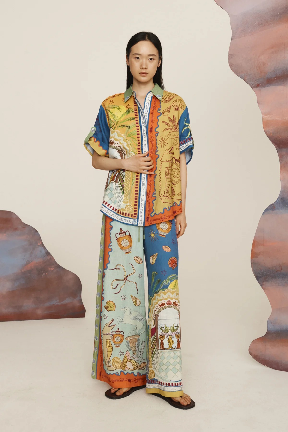 Linen, Polyester, Hemp Fabric Type Pant Co-ord Set Sets Type Holiday Banquet Travel Women's Casual Elegant Streetwear Printing Linen Polyester Hemp Pant Co-ord Set Pants Sets