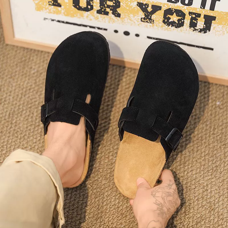 2025 лето и осень новые повседневные туфли Birkenstock пробковые тапочки на толстой подошве мужские модные простые уличные плоские полутапочки