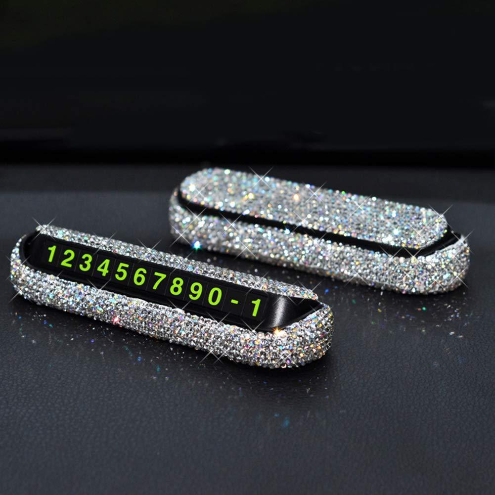 Car Temporary Parking Number Plate with Diamonds, High-End Hidden Creative Female Mobile Phone Number Plate for Moving the Car