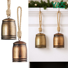 跨境热卖麻绳圣诞铃铛家居节日装饰品橱窗壁挂金属铁艺做旧大铃铛