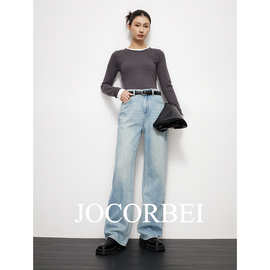 JOCORBEI【四季毕备款】水洗蓝阔腿裤女高腰宽松直筒牛仔裤长裤