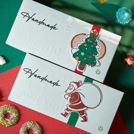 新款圣诞包装盒雪花酥曲奇饼干牛轧糖果绑带卡套烘焙点心礼品盒子