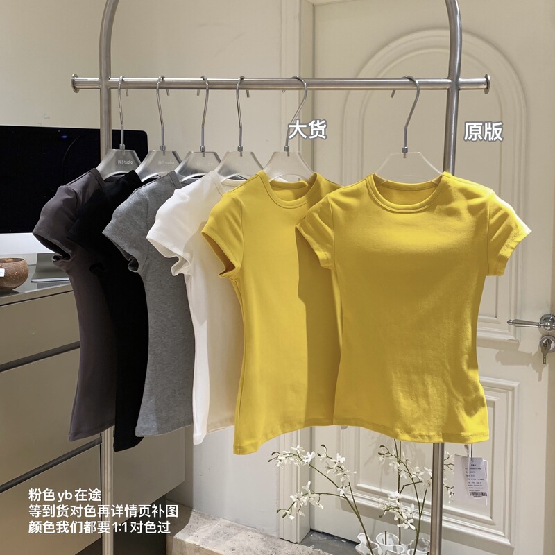 New Style Korean Style Shoulder Immortal All-match Simple Round Neck Slim-fit Knitted Short-sleeve T-shirt New Style Korean Style Shoulder Immortal All-match Simple Round Neck Slim-fit Knitted Short-sleeve T-shirt