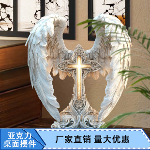 3mm Bohemian style acrylic angel wings cross decoration-2D table and window display