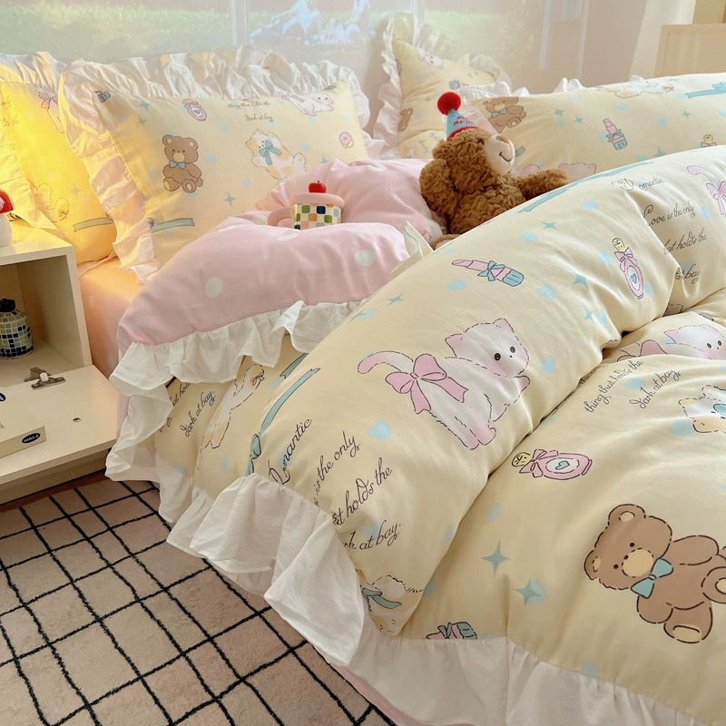 Комплект с мультфильмом корейского бренда Fresh cotton, наволочка, простыня, покрытие на кровать, 4 предмета