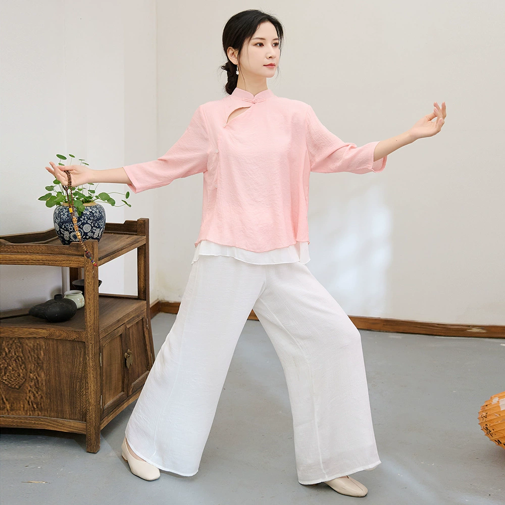 Новый китайский стиль, ретро, ​​повседневный темперамент, китайский стиль, костюм Тай Чи, костюм для занятий медитацией в стиле дзен, свободный костюм для йоги, костюм из двух предметов