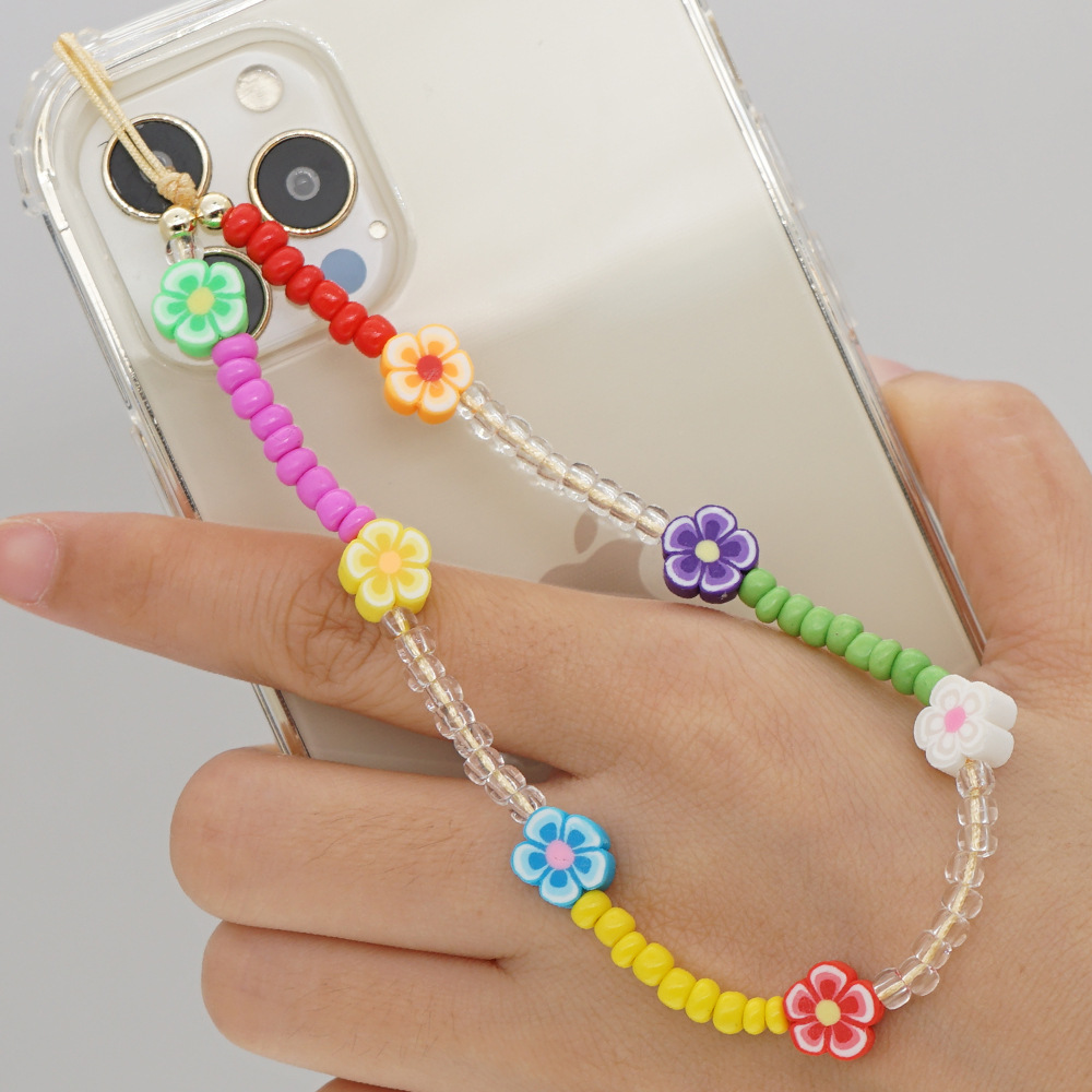 Korean style color millet beads daisy soft pottery mobile phone chainpicture1