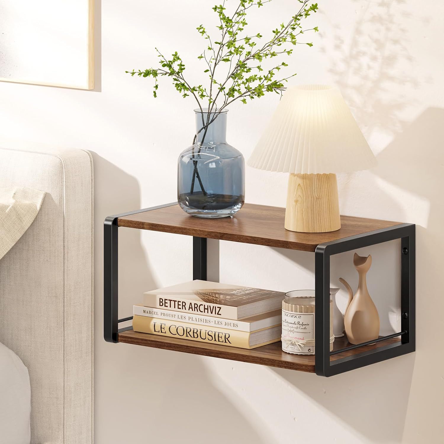 Household Commercial Wall-Mounted Storage Rack Wooden Bedroom Bedside Table Two-Layer Storage Rack Bedroom Hanging Rack