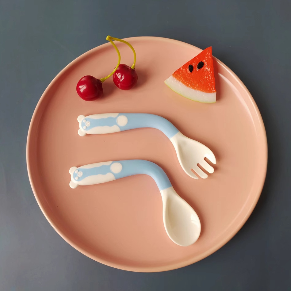 Procesamiento de liquidación trenzado tenedor cuchara traje portátil bebé alimento suplemento vajilla aprendizaje comiendo cuchara curvada