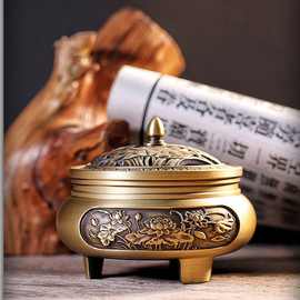 香炉纯铜家用室内沉香熏香炉檀香盘香香薰炉供佛仿古线香炉三足炉