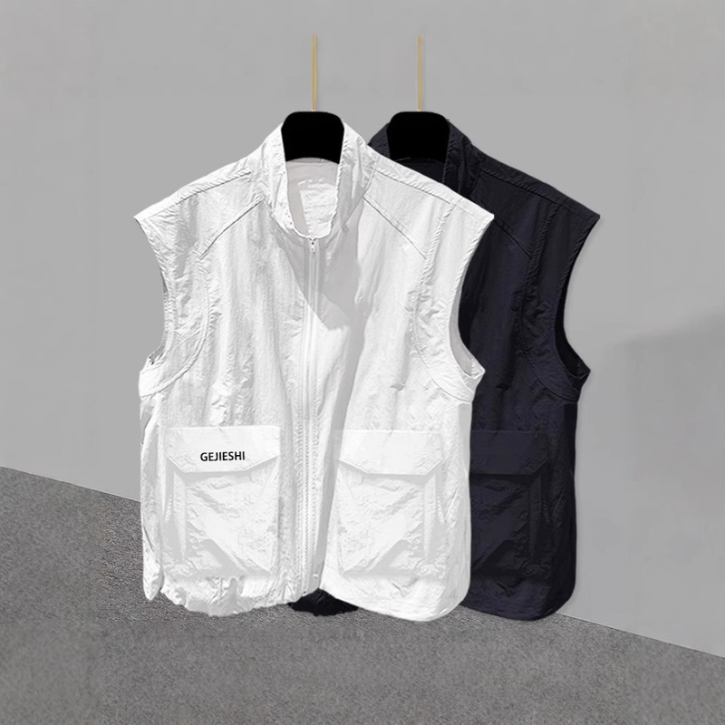 Tooling Embroidered Sleeveless T-shirt Men's Summer Ins Korean Style Fashionable Trendy Handsome Tooling Three-Dimensional Pocket Outer Wear Vest Tooling Embroidered Sleeveless T-shirt Men's Summer Ins Korean Style Fashionable Trendy Handsome Tooling Three-Dimensional Pocket Outer Wear Vest