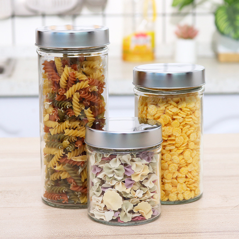 玻璃透明密封不锈钢盖子圆形储存罐子 五谷杂粮干果零食收纳盒