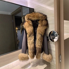 潮超大貉子毛连帽皮草2025冬季新款鹅绒羽绒毛毛洋气派克