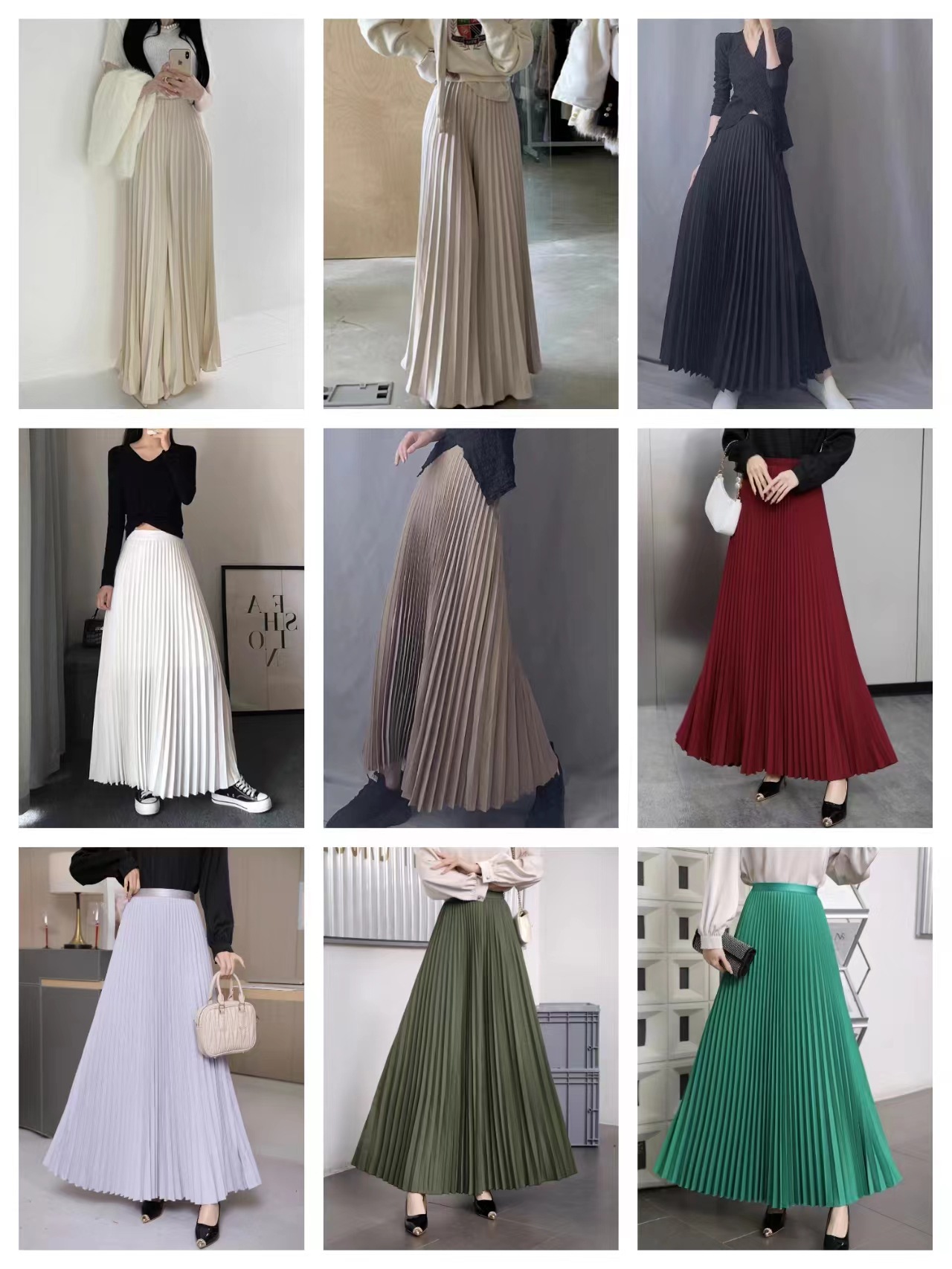 Spring autumn colored pleated skirt