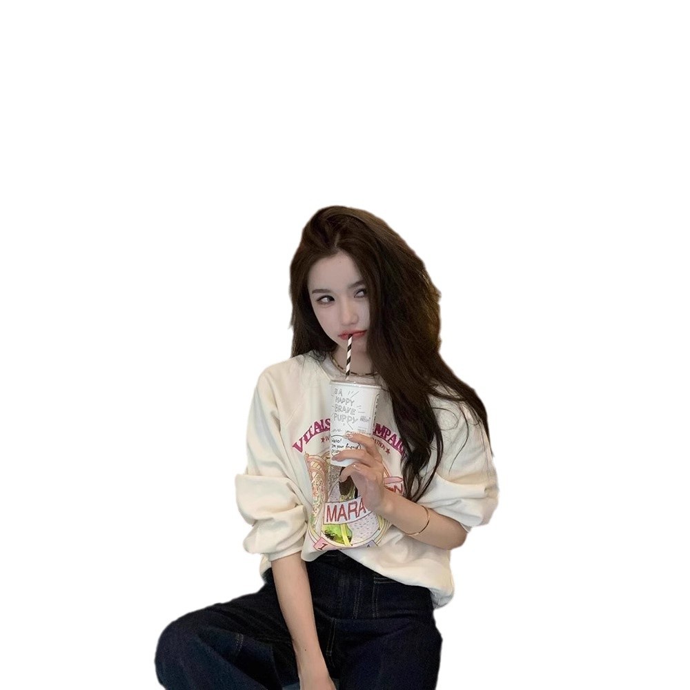 기모 땀 여자 살구색 한국식 젠틀 스위트 컬러 콘트라스트 하이 엔드 올매치 탑