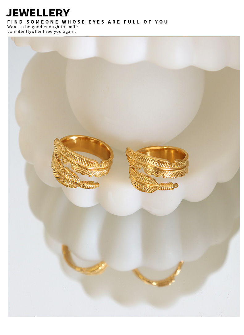 Women'S Gender Plating Design Wholesale Jewelry Fashion Feather 304 Stainless Steel No Inlaid 18K Gold Plated Plating Rings