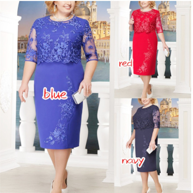 [5XL Women Summer Autumn Big Size Dress Elegant Lace Dress]