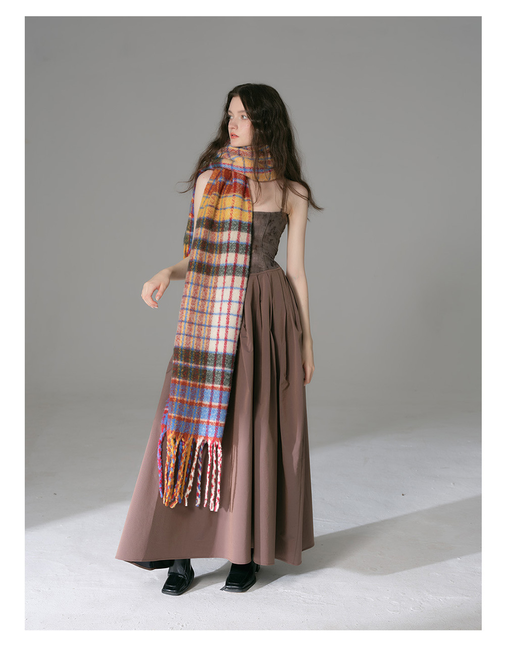 Écharpe vintage à franges en cachemire écossais pour hiver_voghion.com