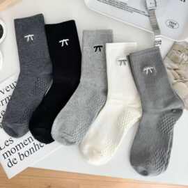 秋冬中筒女袜袜子女士冬季长筒蝴蝶结按摩底袜子吸汗透气黑白灰袜