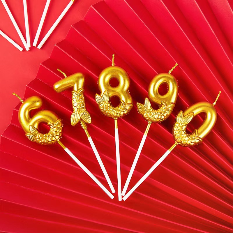 Cumpleaños cola de pez vela de cumpleaños decoración de pastel plug-in bronceado 0-9 números de un año cien días accesorios de vestir para fiestas